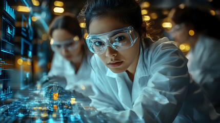 Poster - Scientists Analyzing Advanced Technology in a High-Tech Laboratory Setting