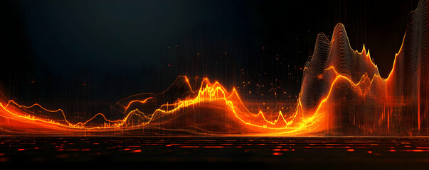 Poster - Vibrant abstract visualization of sound waves in fiery orange tones
