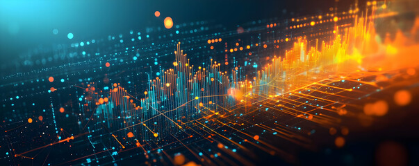 Poster - abstract digital visualization of data trends with vibrant colors and glowing elements