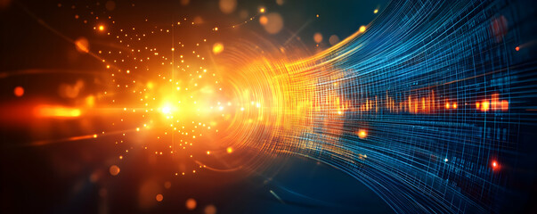 Poster - Abstract visualization of vibrant light waves and particles in motion