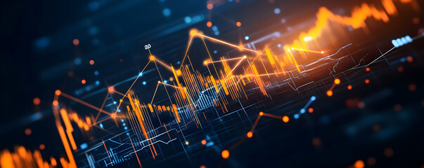 Poster - Abstract financial data visualization with vibrant orange and blue lines