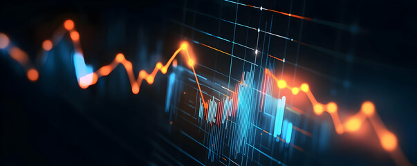 Poster - Abstract financial data visualization with glowing graphs and charts