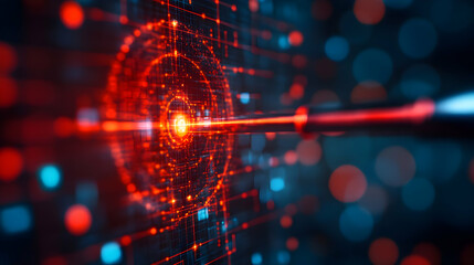 Poster - abstract visualization of a laser beam interacting with digital data patterns