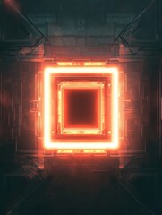 Aufkleber - Microchip design features glowing rectangular frames with intricate circuitry patterns in a futuristic environment. Generative AI