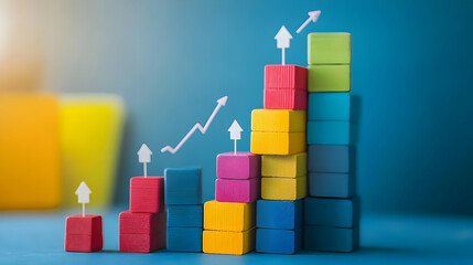 Poster - Colorful building blocks arranged in a growing graph with upward arrows