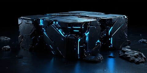 Aufkleber - A large black cube with blue lights on it
