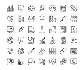 Fototapete - Healthcare icons. Outline symbols collection. Premium vector line icons set