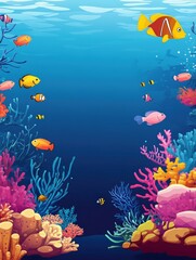Poster - Vibrant coral reef teeming with colorful tropical fish in crystal clear ocean waters. Generative AI