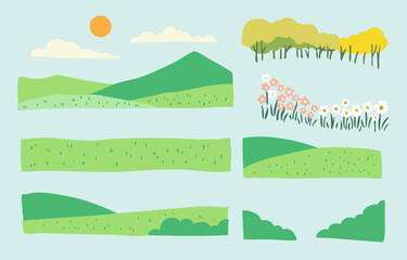 Wall Mural - grass and mountain landscape element object for spring season