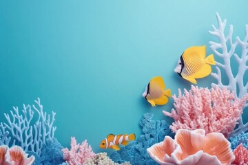 Aufkleber - Exploring a colorful coral reef teeming with vibrant tropical fish swimming gracefully. Generative AI