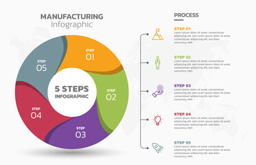 Fototapete - Visual data presentation. Cycle diagram with 5 options. Pie Chart Circle infographic template with 5 steps, options, parts, segments. Business concept. Marketing infographic vector illustration.