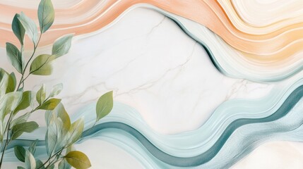 Fototapete - Flowing abstract lines and pastel tones evoke serenity in a spacious design with room for text. Generative AI