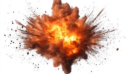 Poster - Digital Art Depicting a Dramatic Explosion on a White Background with Vibrant Colors and Dynamic Textures for Visual Impact and Creative Use