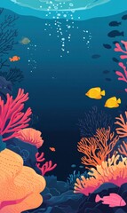 Aufkleber - Vibrant coral reef teeming with tropical fish swimming among colorful corals under crystal clear water. Generative AI