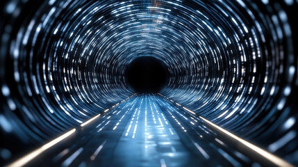 Wall Mural - futuristic tunnel with glowing lights and dark center creates sense of depth and mystery