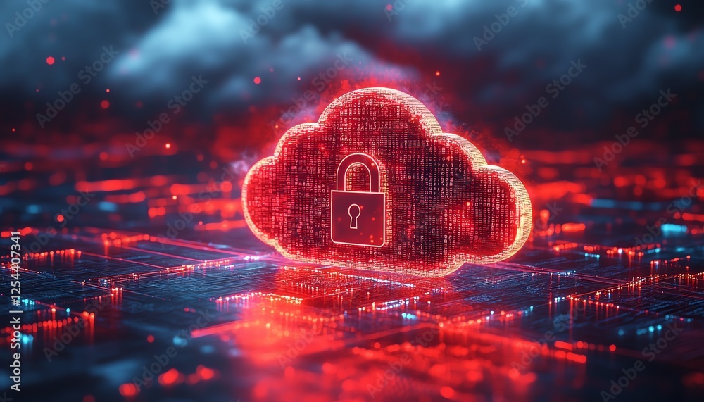 Server rack with a padlock, cloud and password icons, digital security ...