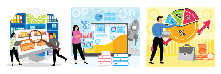 Poster - data storage and file archive. business finance. financial report.