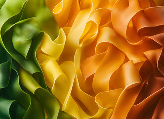 Poster - Luminous gradient ribbons, A vibrant interplay of green, yellow, and orange hues, creating a captivating and flowing abstract composition