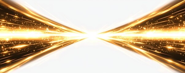 Poster - Golden Light Rays Glowing Lines on White Background with Sparkles and Radiance for Creative Design and Inspirational Projects