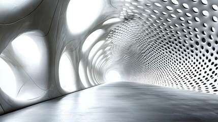 Wall Mural - Futuristic white tunnel interior; architectural design; bright lighting; modern background;  website banner.