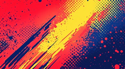 Poster - Vibrant Retro Pop Art Background with Halftone Dots and Lightning Blast in Red, Yellow, and Blue for Comic Style Projects