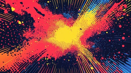 Poster - Vibrant Retro Pop Art Explosion with Bright Colors and Halftone Dots in Comic Style for Creative Projects and Designs