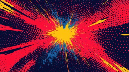 Poster - Vibrant Lightning Blast in Retro Pop Art Style Featuring Halftone Dots and Dynamic Color Splashes for Creative Projects