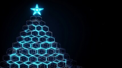 Wall Mural - Glowing hexagon tree with star, dark background, graphic resources, design, holiday.