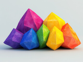 A vibrant collection of colorful geometric crystals.