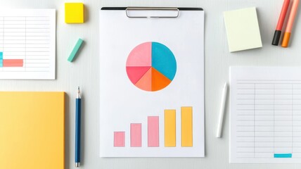 Poster - Analyzing business data with graphs and charts office workspace infographic bright environment top-down perspective