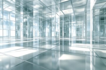  Glass building interior, city view, sunlight, modern design, architectural rendering