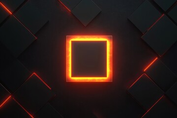 Leinwandbilder - Microchip surrounded by glowing geometric shapes in a futuristic setting with a dark background. Generative AI