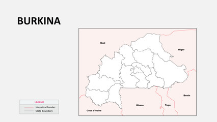Naklejka na meble Burkina Faso Map. Political map of Burkina Faso with state border in outline. Political map of Burkina Faso with outline and neighbouring countries.