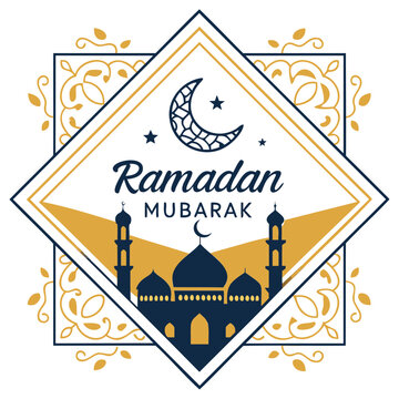Festive Logo for Ramadan Mubarak with incorporating traditional elements like a mosque silhouette Text Ramadan Mubarak