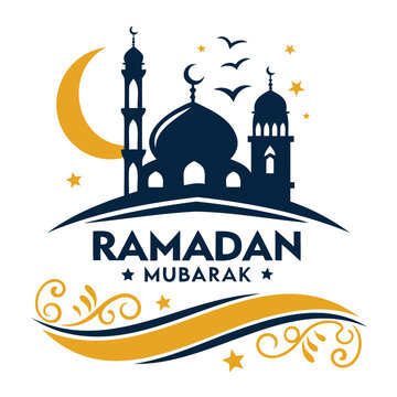 Festive Ramadan Mubarak Logo Design Mosque Silhouette & Islamic Art