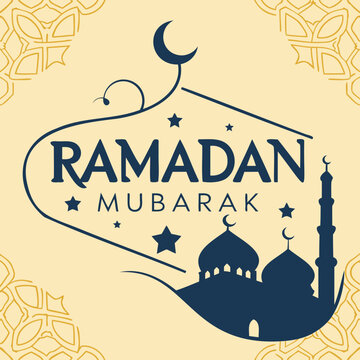 Festive Logo for Ramadan Mubarak with incorporating traditional elements like a mosque silhouette Text Ramadan Mubarak
