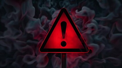 Aufkleber - Red warning sign with exclamation mark against smoky dark background, caution and safety concept
