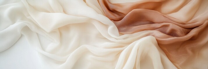 Leinwandbilder - Elegant flowing silk fabrics create a soft visual experience against a neutral backdrop with gentle lighting and blank space for text. Generative AI
