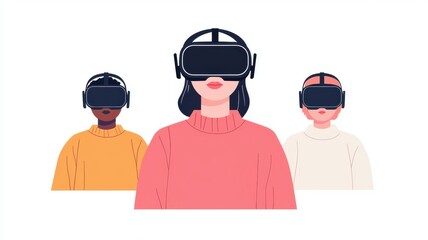 Poster - Virtual reality experience group of people digital art modern environment front view technology exploration
