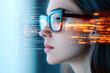 © chomphet - woman wearing glasses looks at digital data projections, symbolizing futuristic technology and AI integration. image conveys innovation and focus in modern setting
