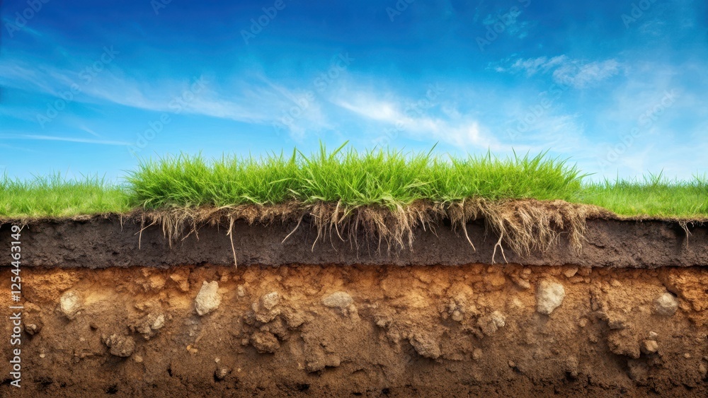 Underground soil layer cross section with erosion, showing ground ...
