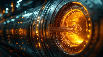 illuminated vault door golden key unlocking mysterious discount glow emerging