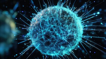 Poster - Stunning Abstract Blue Sphere with Energy Lines on Dark Background