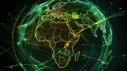 Poster - Futuristic Globe with Digital Effects and Bright Green Lines