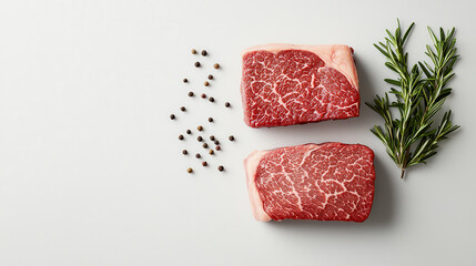 Poster - High quality cuts of marbled beef with spices and fresh rosemary. Perfect for gourmet cooking and grilling