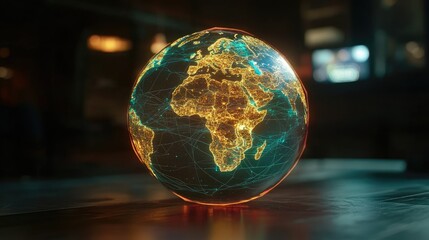Poster - 3D Globe Representation of World with Network Connections and Lights