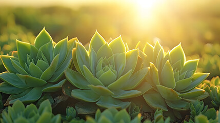 Poster - Lush green succulents basking in sunlight, creating a serene and vibrant atmosphere in a natural setting