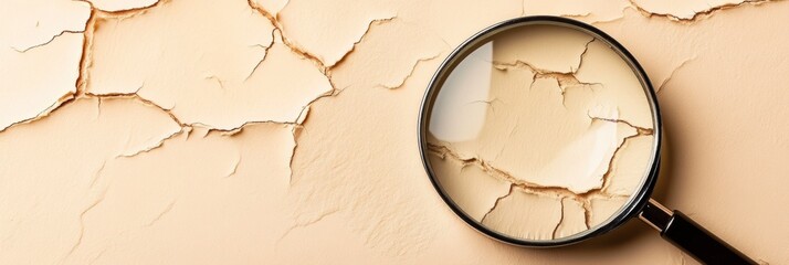 Fototapete - Magnifying glass reveals dry flaky skin texture and cracks emphasizing skin condition and health challenges. Generative AI
