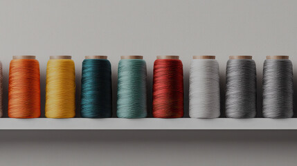 Aufkleber - Colorful thread spools arranged neatly on shelf, showcasing vibrant hues and textures. This captures essence of creativity and craftsmanship in sewing and textile arts