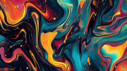 Poster - Vibrant Abstract Swirls of Colorful Paint on a Dark Background